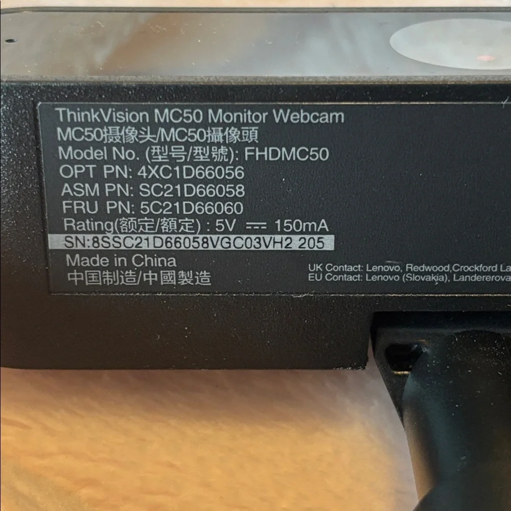 LENOVO ThinkVision MC50 Monitor WebCam Black